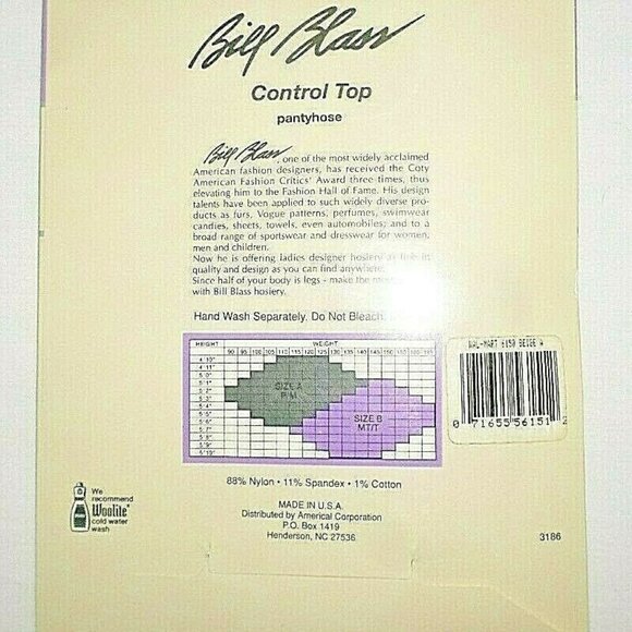 BILL BLASS control top sandalfoot pantyhose Cotton shield Color beige Size A - Picture 2 of 2